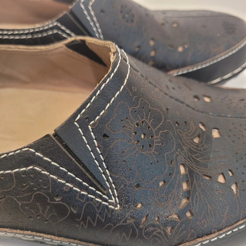 Spring Step L'Artiste Perforated Leather Slip-On Comfort Flats Brown Women's 7.5